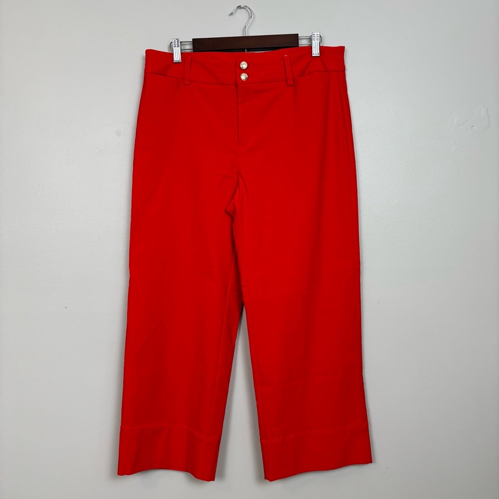 Chico's Pants 12 Red Trapunto Wide Leg Cropped Stretch High Rise Like New